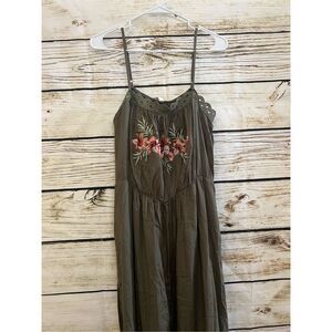 Women's XHILARATION Olive Green Dress Floral Embroidery Scalloped Edge Top large